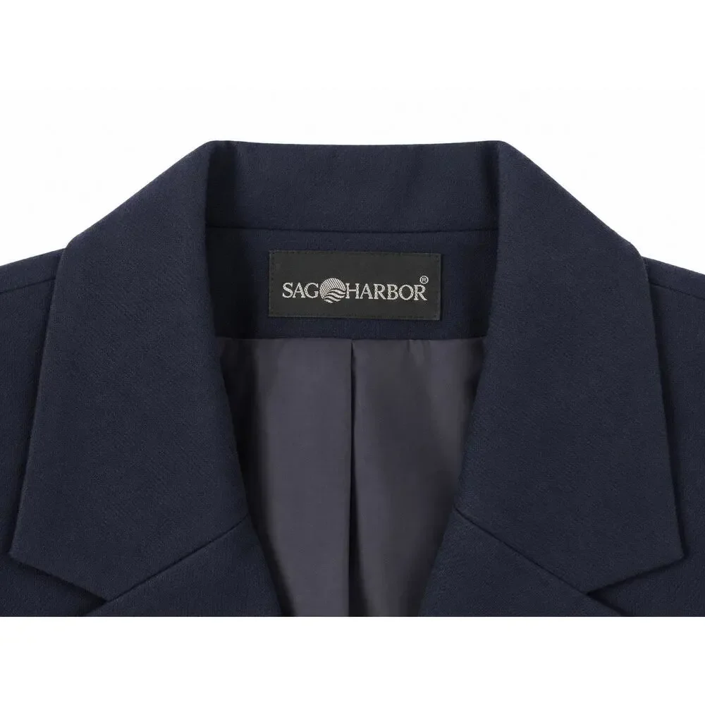 Sag Harbor Women’s Small Navy Blue 2 Piece Skirt Suit Gold Button Blazer